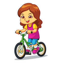 Girl riding new green bicycle bw Royalty Free Vector Image