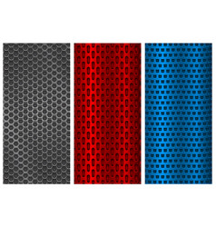 Blue red and silver metal perforated backgrounds Vector Image