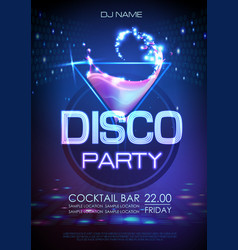 Neon disco cocktail party poster Royalty Free Vector Image