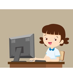 Student girl learning computer hand up Royalty Free Vector