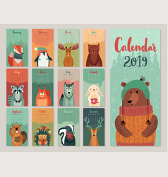 Calendar 2019 cute monthly calendar with forest Vector Image