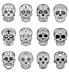 Big set of mexican sugar skulls isolated on white Vector Image