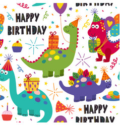 Seamless pattern with dinosaurs happy birthday Vector Image