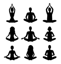 Cartoon woman yoga poses icons set Royalty Free Vector Image