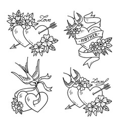 Tattoo heart with swallow flowers and word mother Vector Image