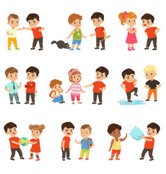 Brave children characters confronting hooligans Vector Image