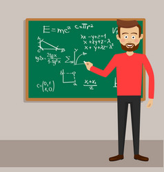 Young math teacher standing next to blackboard Vector Image