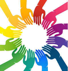 Different colorful hands coming together Vector Image