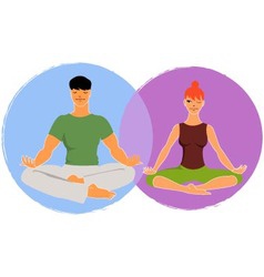 Couple meditating in lotus position doing yoga Vector Image