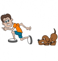 Cartoon schoolboy running away from angry dog Vector Image