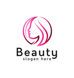 Beauty salon logo design with pink lovehair style Vector Image