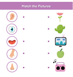 Five senses matching game for kids sight touch Vector Image