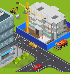 Construction site isometric composition Royalty Free Vector