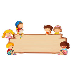 Children on wooden banner Royalty Free Vector Image