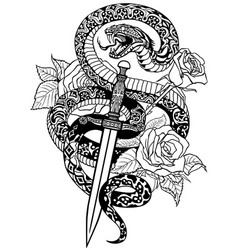 Human skull and snake black and white tattoo Vector Image