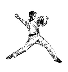 Ink sketch of baseball player Royalty Free Vector Image