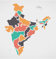 Indian map with regions and modern round shapes Vector Image