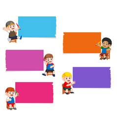 Collection blank board with children Royalty Free Vector