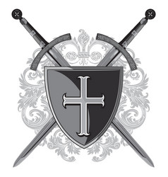 Iron cross and two medieval knight crossed flame Vector Image