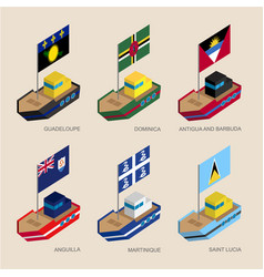 Isometric ships with flags Royalty Free Vector Image
