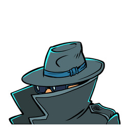 Spy in a raincoat hat and black glasses covered Vector Image