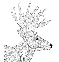 Patterned deer head with big antlers Royalty Free Vector