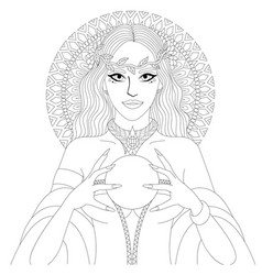 Fortune teller looks into a crystal ball Vector Image