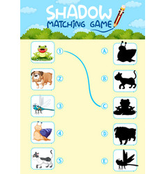 Animal shadow matching game template Royalty Free Vector