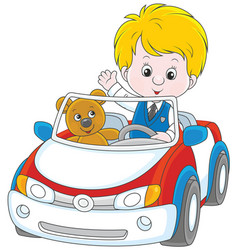 Little boy in a toy car Royalty Free Vector Image