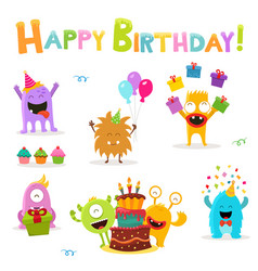 Collection colourful birthday cakes Royalty Free Vector