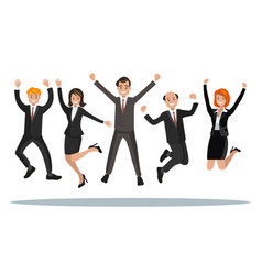 Happy business workers jumping celebrating success