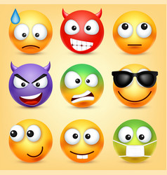 Smileyemoticon yellow face with emotions facial Vector Image