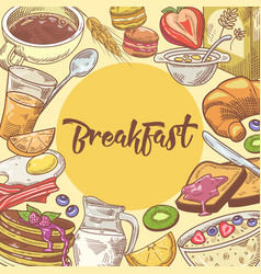 Healthy breakfast hand drawn design with bakery Vector Image