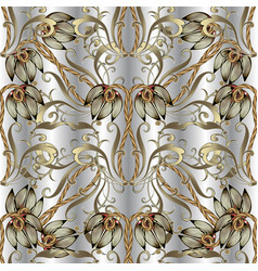 Floral ornate gold baroque 3d seamless pattern Vector Image