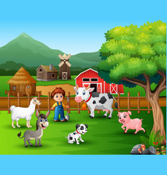 Cartoon a farmer at his farm with a bunch fa Vector Image