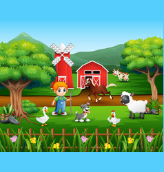 Cartoon a farmer at his farm with a bunch fa Vector Image