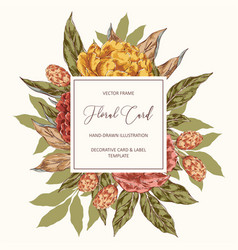 Peony hand drawn frame Royalty Free Vector Image