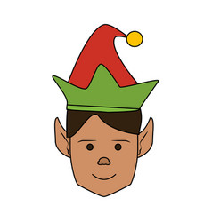 Color image cartoon front view face christmas elf Vector Image