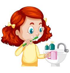 A girl cartoon character brushing teeth Royalty Free Vector