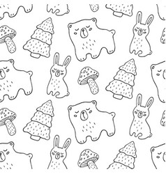 Black and white hand drawn doodle animals seamless