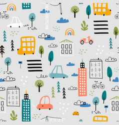 Seamless pattern with hand drawn city print Vector Image