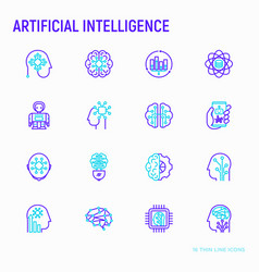 Artificial intelligence thin line icons set Vector Image