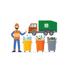 Janitor throwing away garbage Royalty Free Vector Image