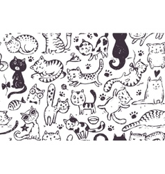Seamless pattern with hand draw funny cats Vector Image