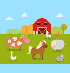 Farm animals cartoon characters family rural Vector Image