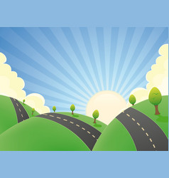 Blue summer landscape road Royalty Free Vector Image