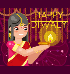 Diwali festival burning diya and mandala art Vector Image