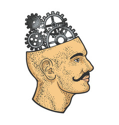 Human head with clock mechanism and different Vector Image