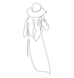 Continuous one line drawing of woman in hat Vector Image