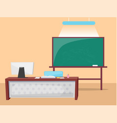 Teachers table with computer and books Royalty Free Vector